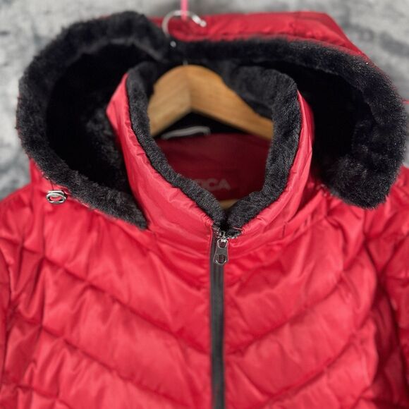 NAUTICA Sz 2XL Womens Coat Red Stretch Side Jacket Quilted Puffer Faux Fur  XXL - Picture 4 of 12